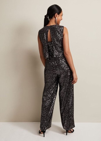 Phase Eight Petite Aubrey Sequin Wide Leg Jumpsuit Grey USA | 3816520-QU